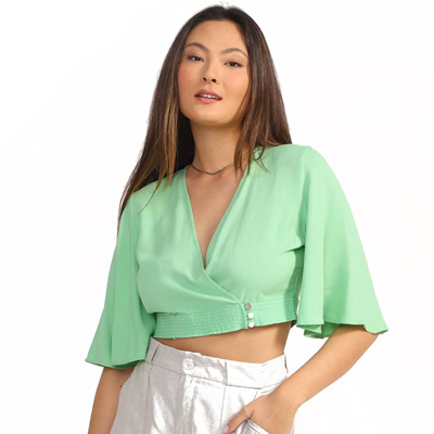 Blusa Cropped Lez a Lez Transpassada Verde